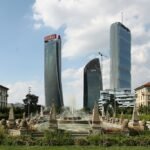 Towers and 4 seasons foiuntain in City Life district